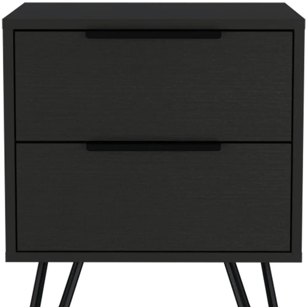 22" Black Wood Two Drawer Nightstand HomeRoots