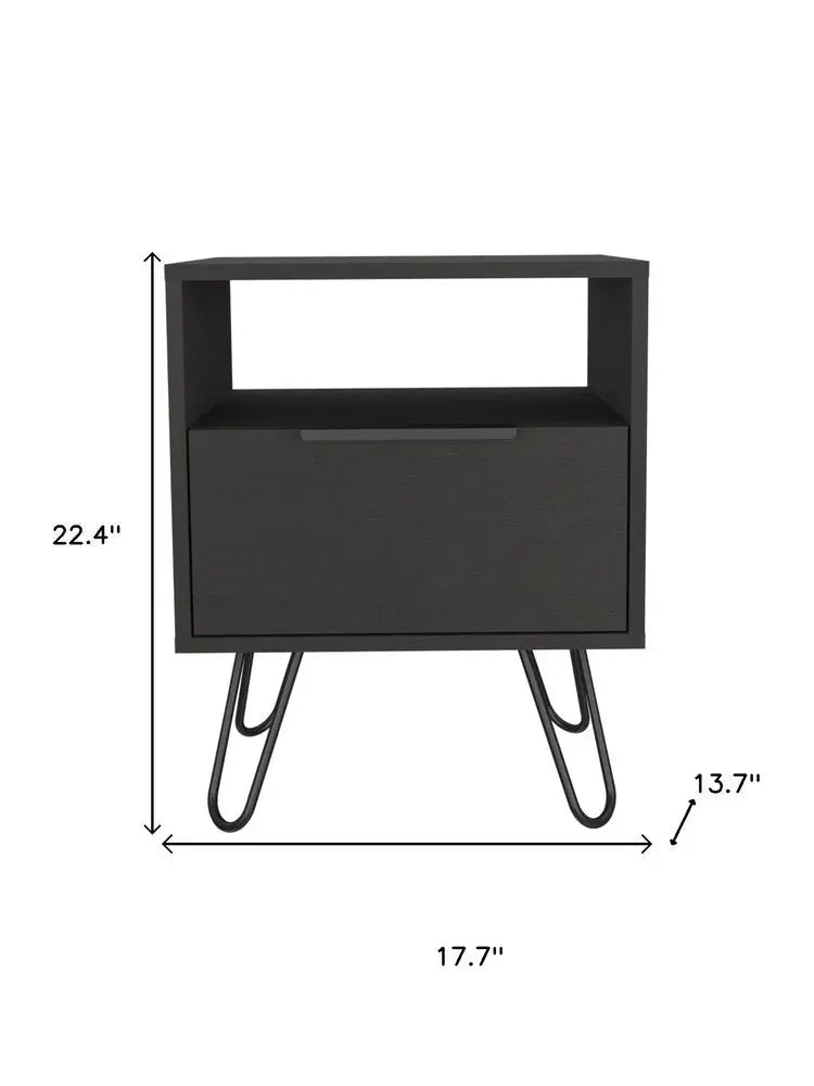 22" Black Wood One Drawer Nightstand HomeRoots