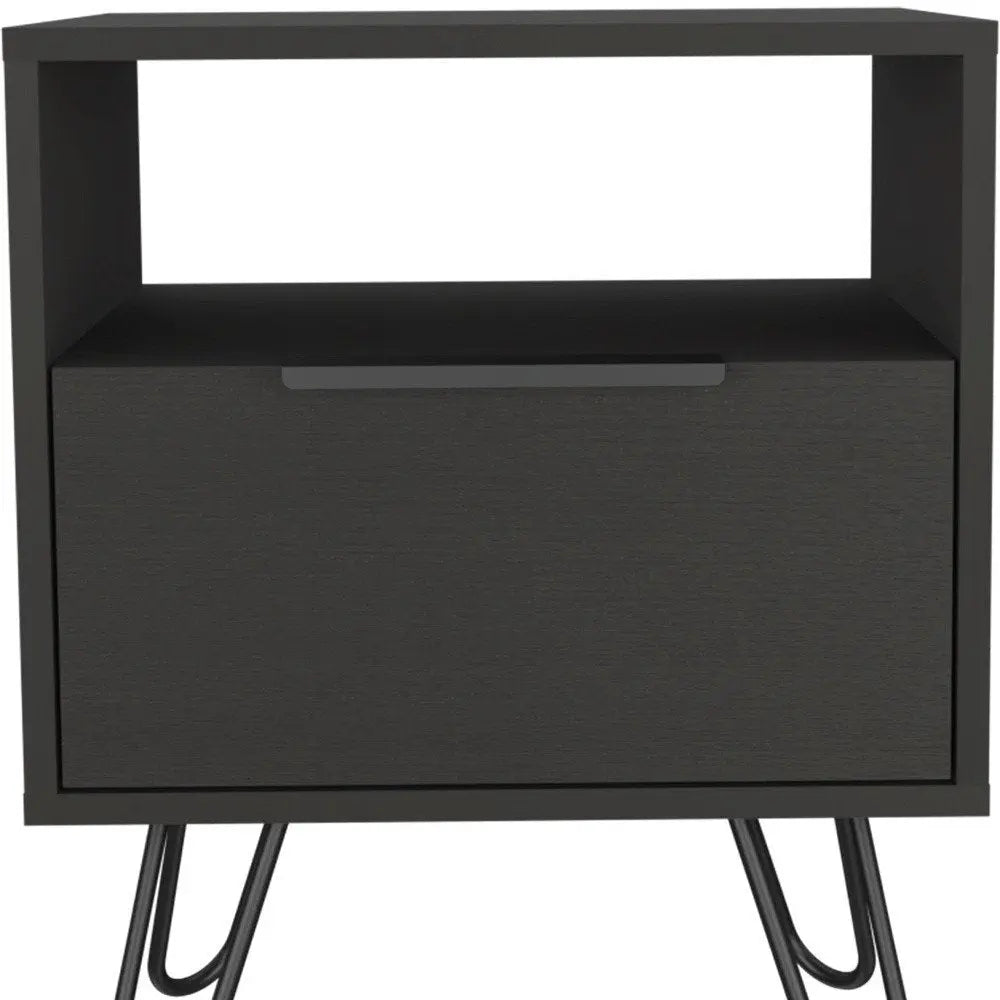 22" Black Wood One Drawer Nightstand HomeRoots