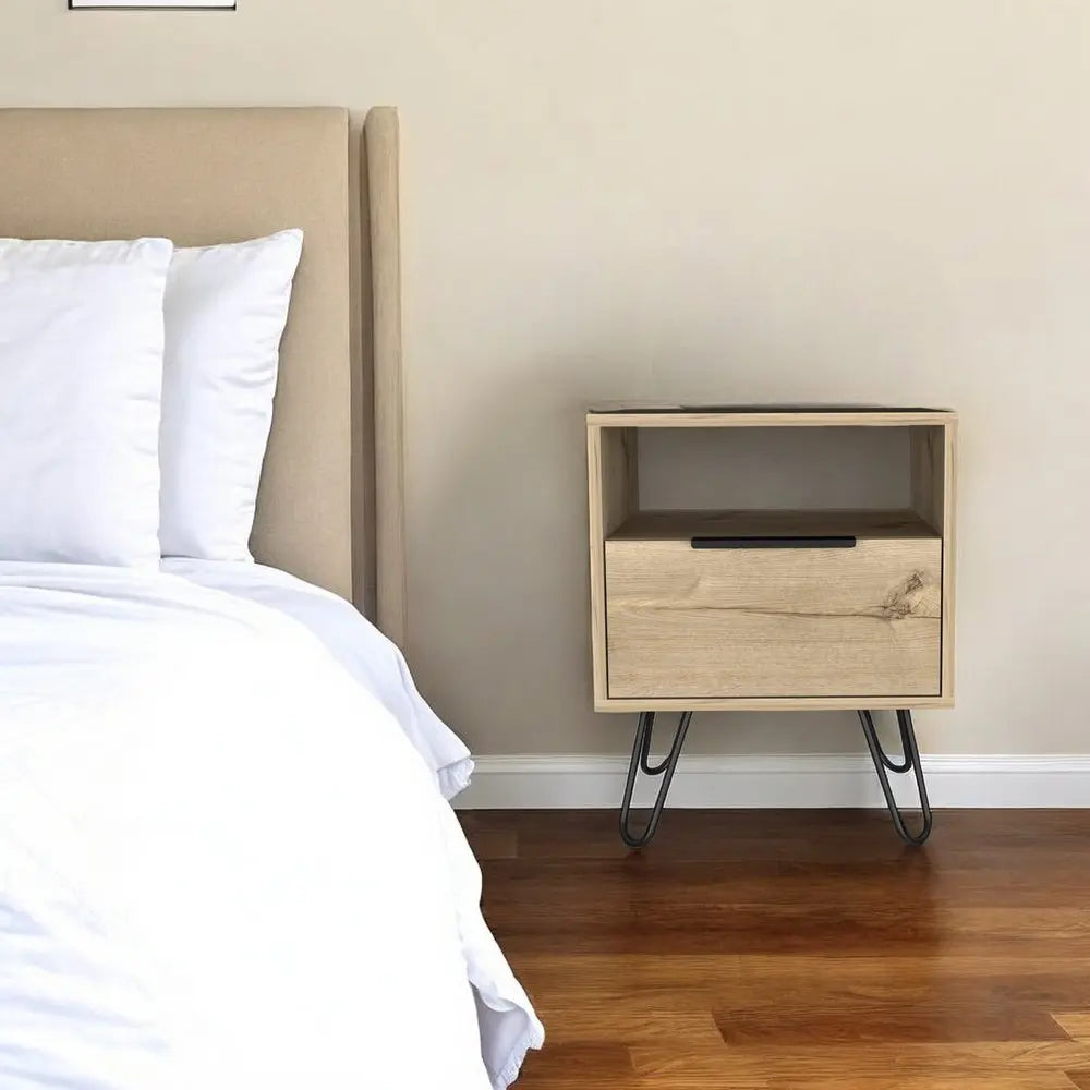 22" Oak Wood One Drawer Nightstand HomeRoots