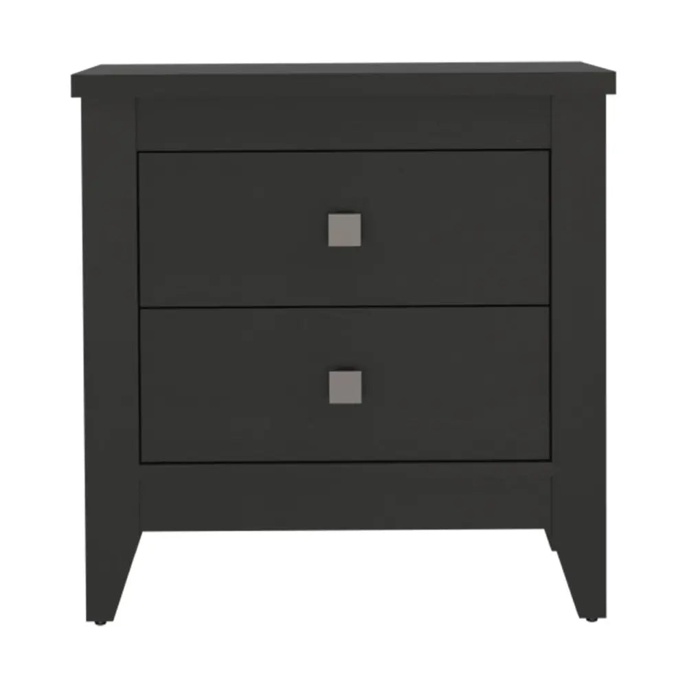 24" Black Wood Two Drawer Nightstand HomeRoots