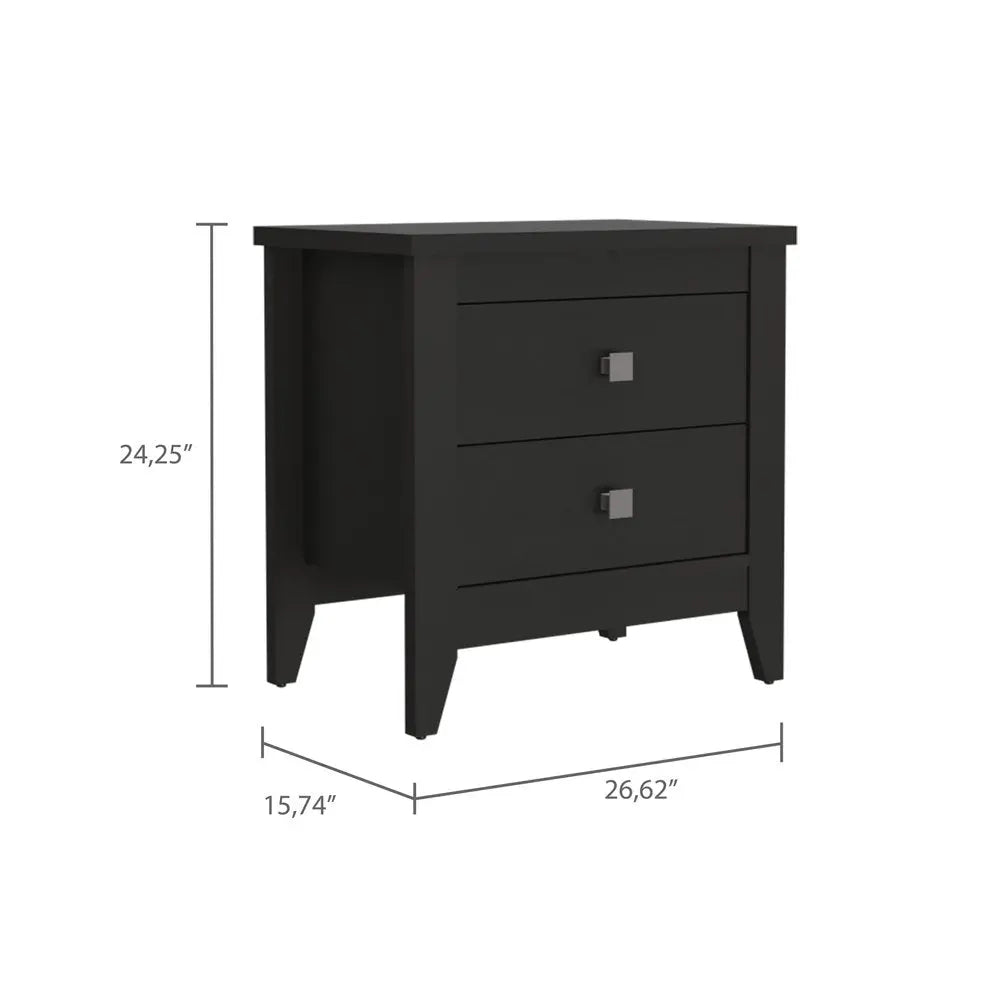 24" Black Wood Two Drawer Nightstand HomeRoots