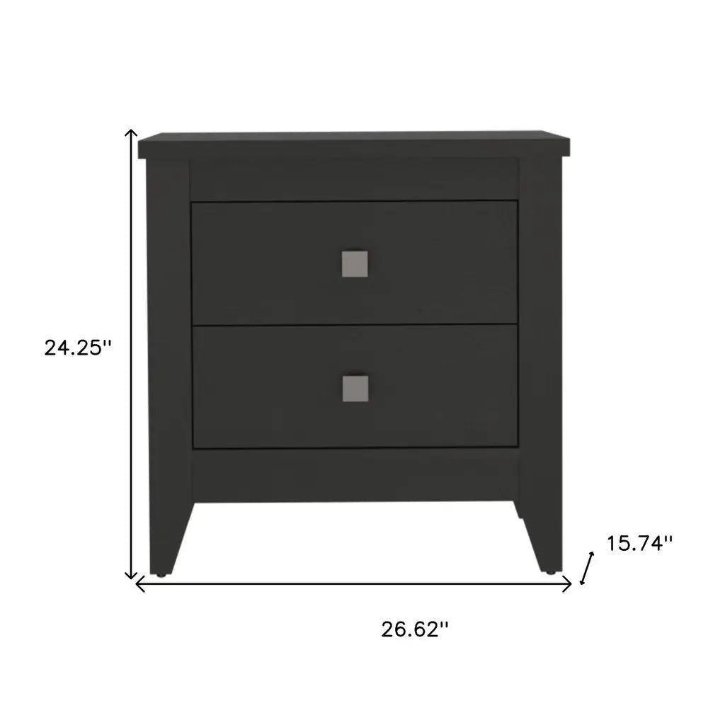 24" Black Wood Two Drawer Nightstand HomeRoots