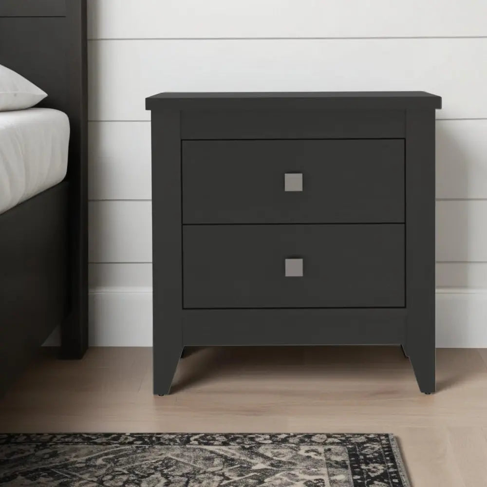 24" Black Wood Two Drawer Nightstand HomeRoots