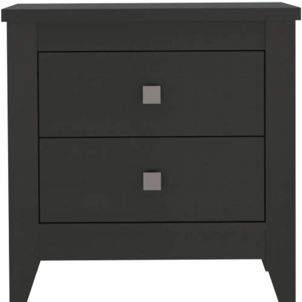24" Black Wood Two Drawer Nightstand HomeRoots