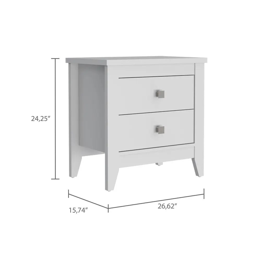 24" White Wood Two Drawer Nightstand HomeRoots
