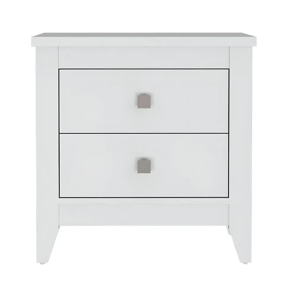 24" White Wood Two Drawer Nightstand HomeRoots