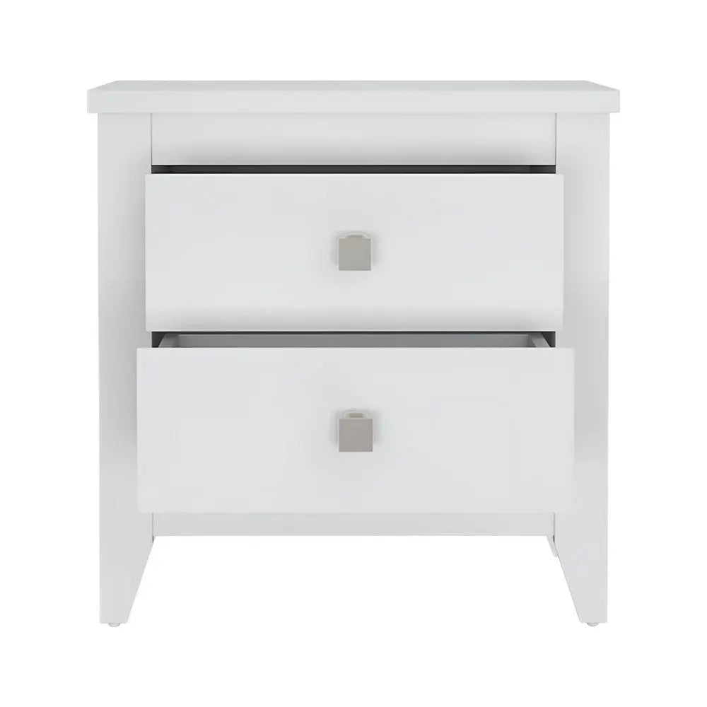 24" White Wood Two Drawer Nightstand HomeRoots