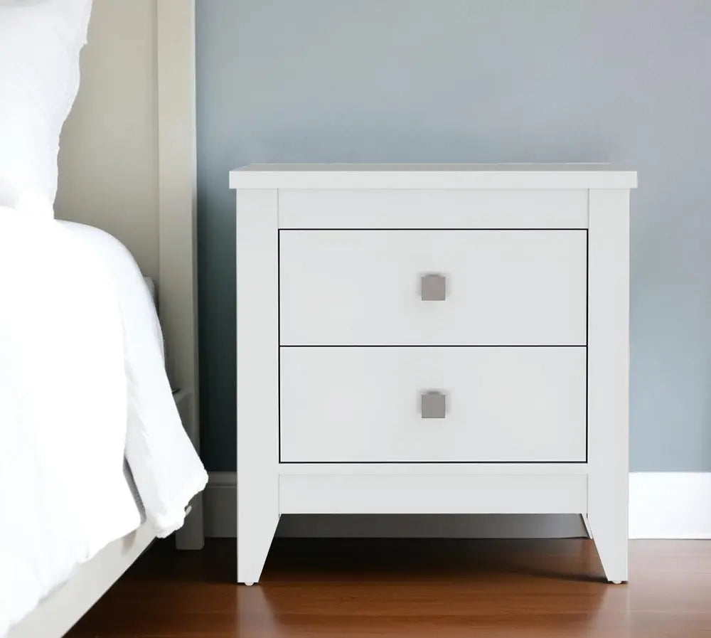 24" White Wood Two Drawer Nightstand HomeRoots