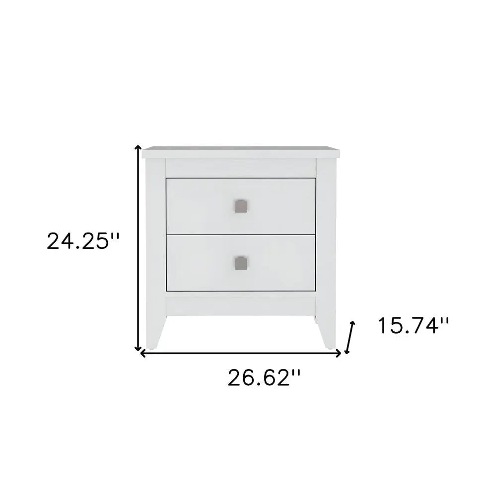 24" White Wood Two Drawer Nightstand HomeRoots