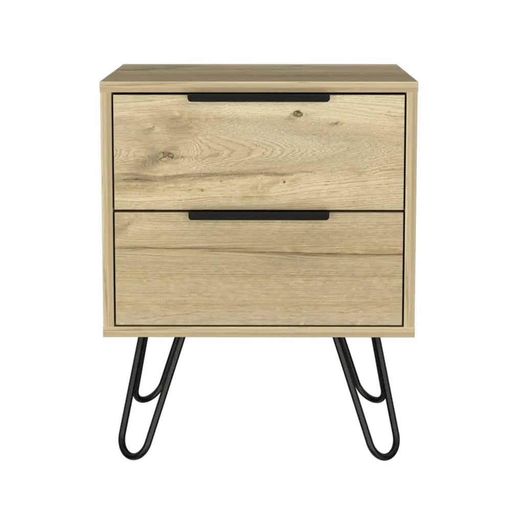 22" Oak Wood Two Drawer Nightstand HomeRoots