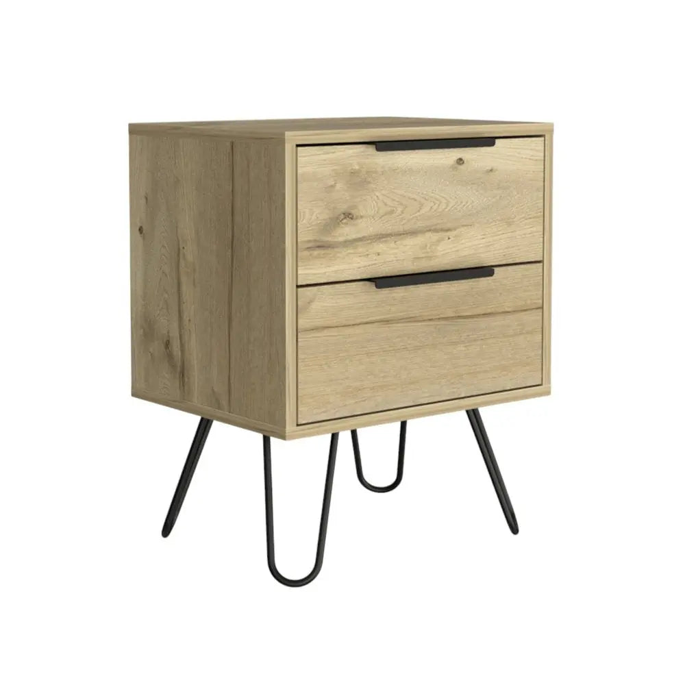 22" Oak Wood Two Drawer Nightstand HomeRoots