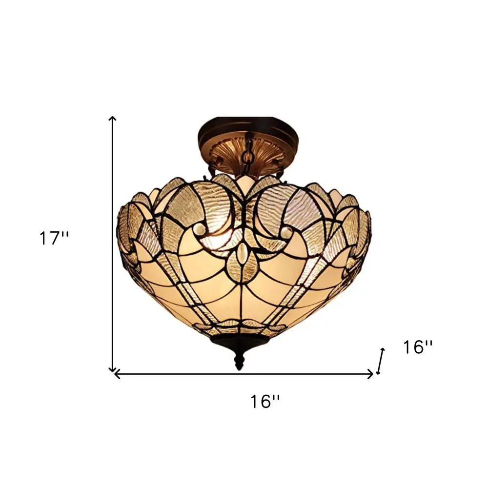 Yellow and Brown Two Light Tiffany Style Semi Flush Dimmable Ceiling Light HomeRoots
