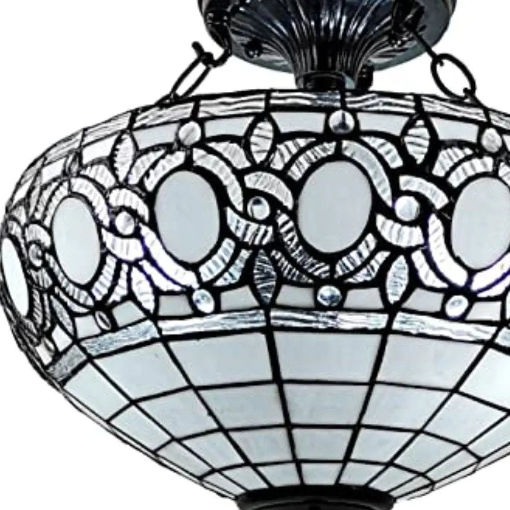 Blue and Black Tiffany Style Two Light Glass Dimmable Semi Flush Ceiling Light HomeRoots