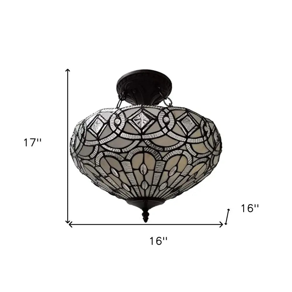 Black and Gray Tiffany Style Two Light Glass Dimmable Semi Flush Ceiling Light HomeRoots