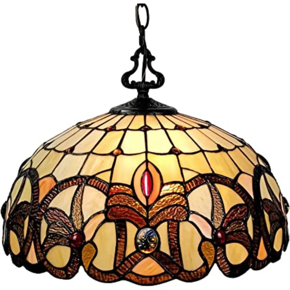 16" Tiffany Style Stained Glass Two Light Glass Dimmable Ceiling Light HomeRoots