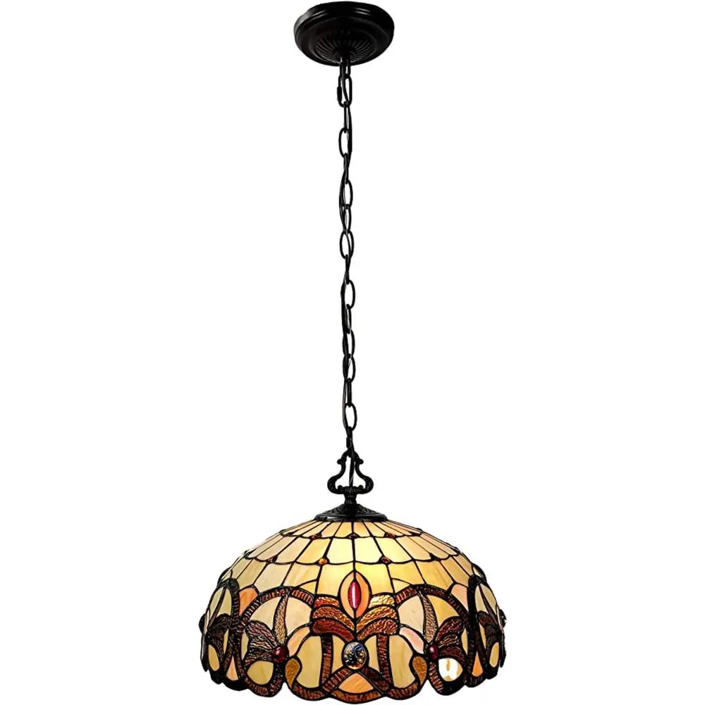 16" Tiffany Style Stained Glass Two Light Glass Dimmable Ceiling Light HomeRoots