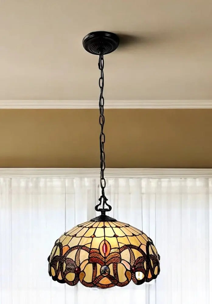 16" Tiffany Style Stained Glass Two Light Glass Dimmable Ceiling Light HomeRoots