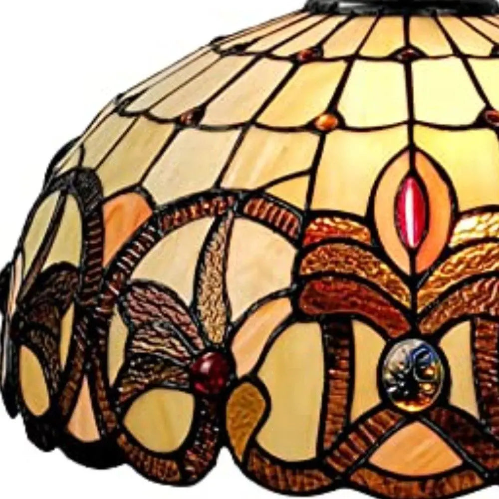 16" Tiffany Style Stained Glass Two Light Glass Dimmable Ceiling Light HomeRoots