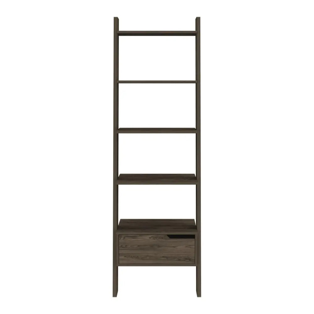 70" Brown Five Tier Ladder Bookcase with A Drawer HomeRoots
