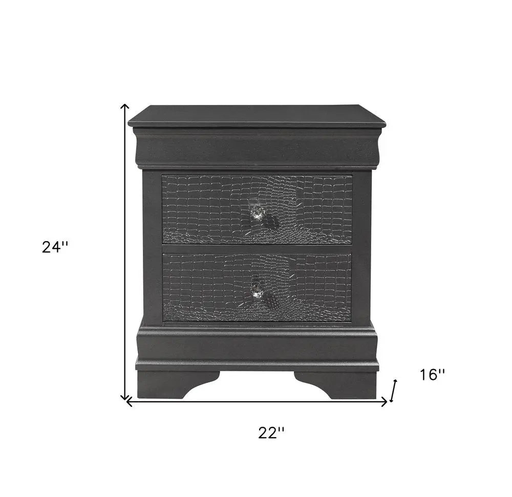 24" Gray Wood Shagreen Two Drawer Nightstand HomeRoots