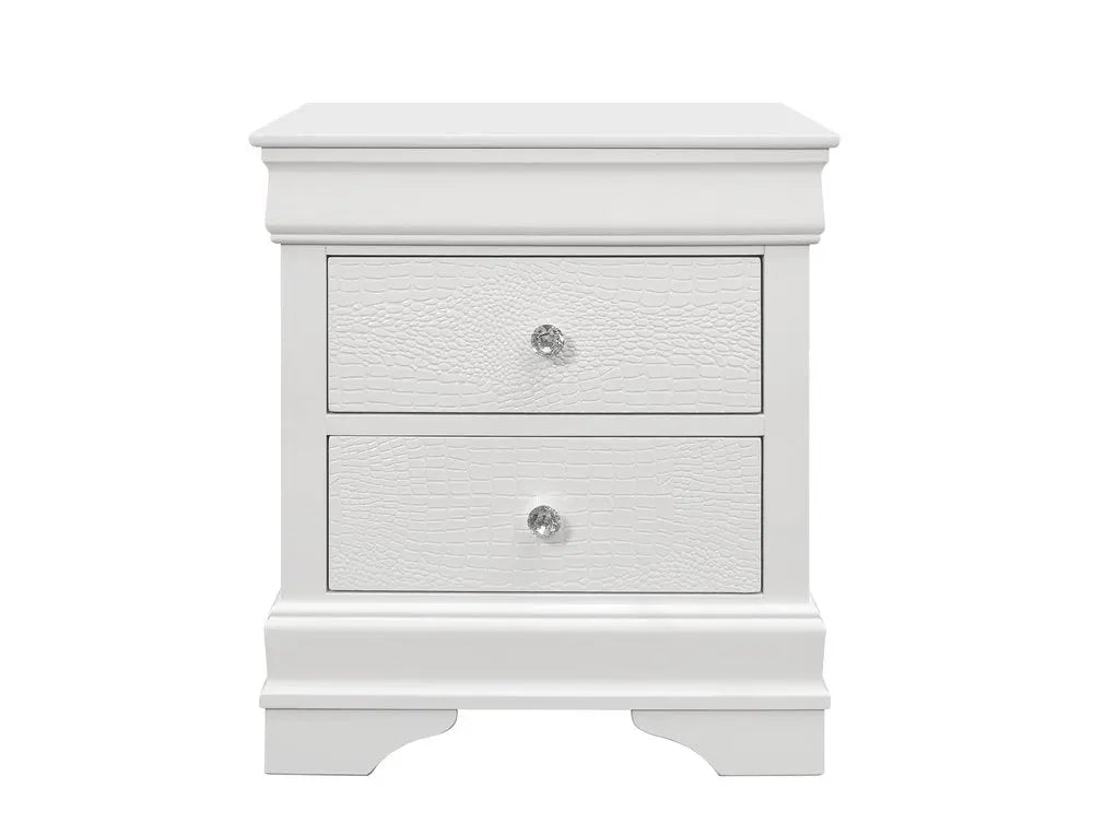 24" White Wood Shagreen Two Drawer Nightstand HomeRoots
