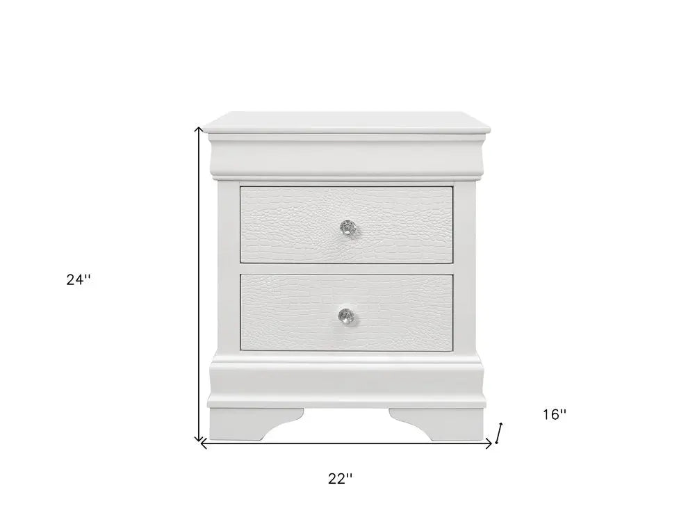 24" White Wood Shagreen Two Drawer Nightstand HomeRoots