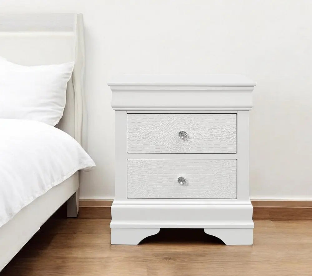 24" White Wood Shagreen Two Drawer Nightstand HomeRoots