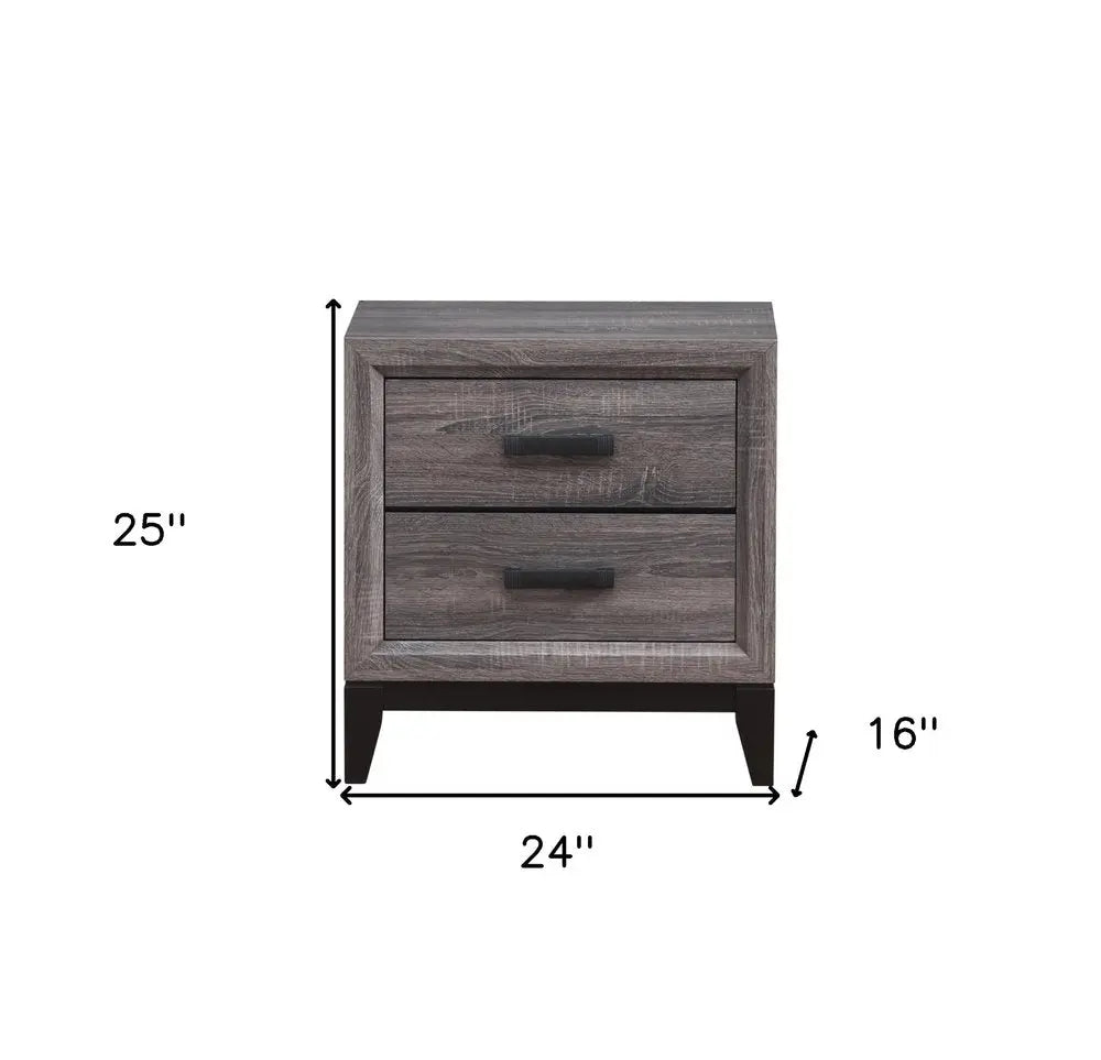 25" Gray Wood Two Drawer Nightstand HomeRoots
