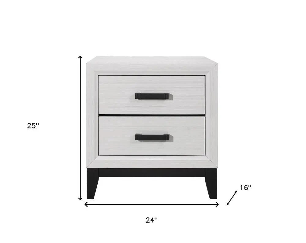 25" White Wood Two Drawer Nightstand HomeRoots