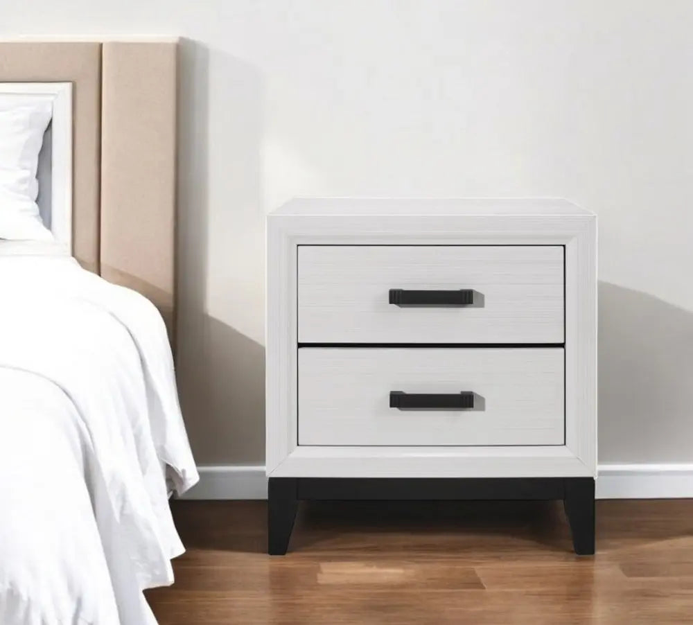 25" White Wood Two Drawer Nightstand HomeRoots