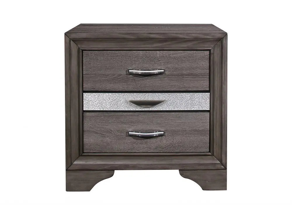 27" Gray Wood and Solid Wood Two Drawer Nightstand HomeRoots