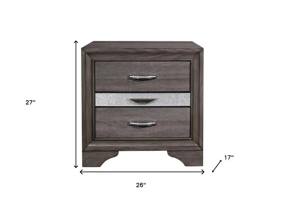 27" Gray Wood and Solid Wood Two Drawer Nightstand HomeRoots