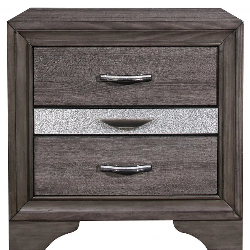 27" Gray Wood and Solid Wood Two Drawer Nightstand HomeRoots