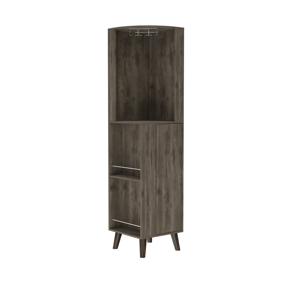 Mueble bar esquinero de madera marrón oscuro de 185 cm con un cajón
