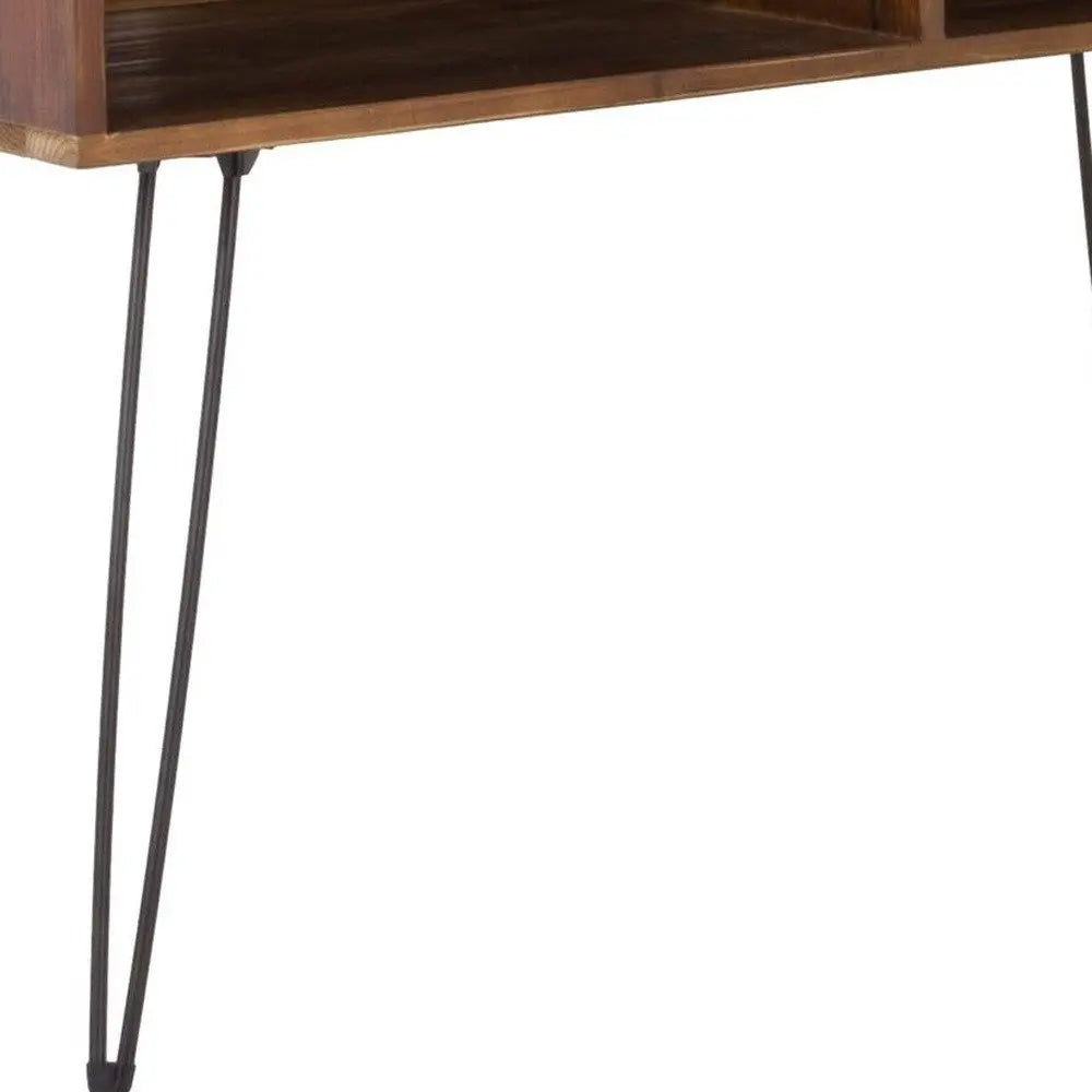 48" Black And Brown Metal And Reclaimed Wood Open Shelving TV Stand - NOVA HOME FURNITURE