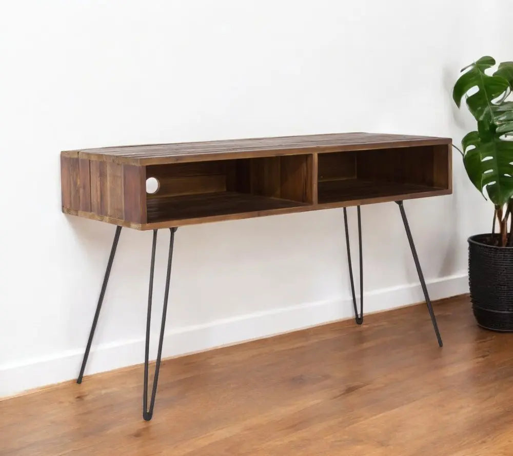 48" Black And Brown Metal And Reclaimed Wood Open Shelving TV Stand - NOVA HOME FURNITURE