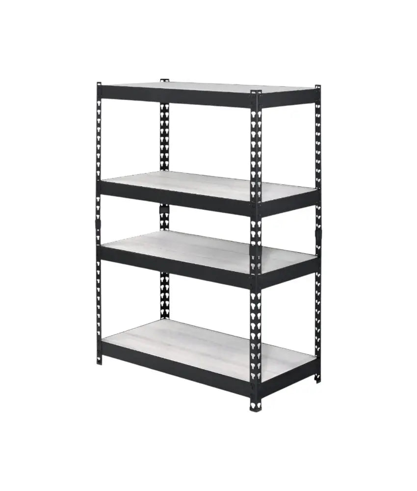 48" Black And Natural Metal and Wood Adjustable Four Tier Bookcase - NOBLE HOME INTERIORS
