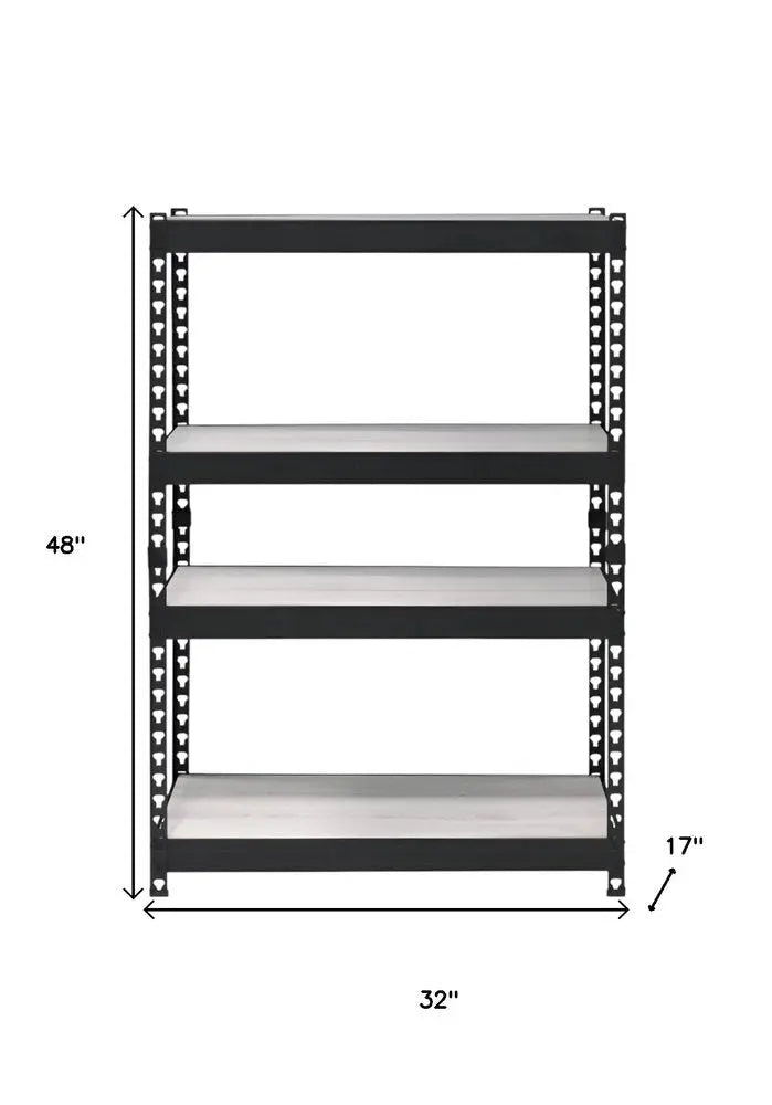 48" Black And Natural Metal and Wood Adjustable Four Tier Bookcase - NOBLE HOME INTERIORS