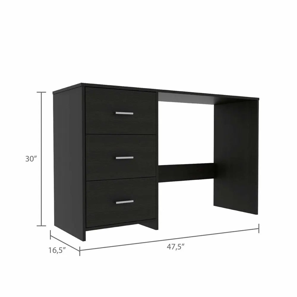 48" Black Computer Desk With Three Drawers HomeRoots
