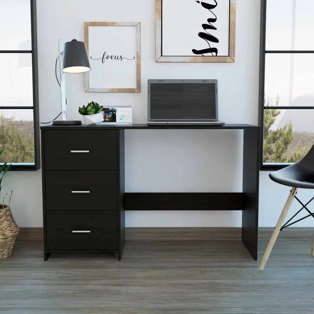 48" Black Computer Desk With Three Drawers HomeRoots