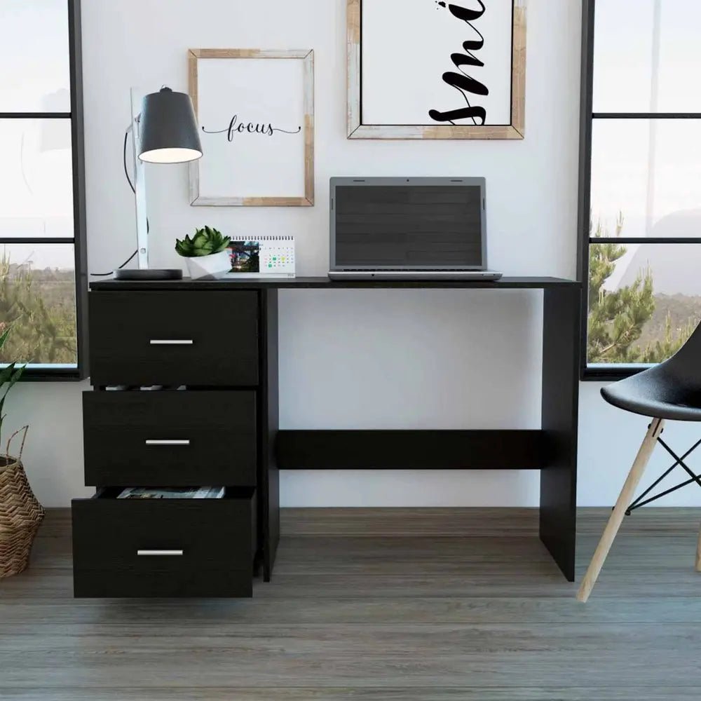 48" Black Computer Desk With Three Drawers HomeRoots