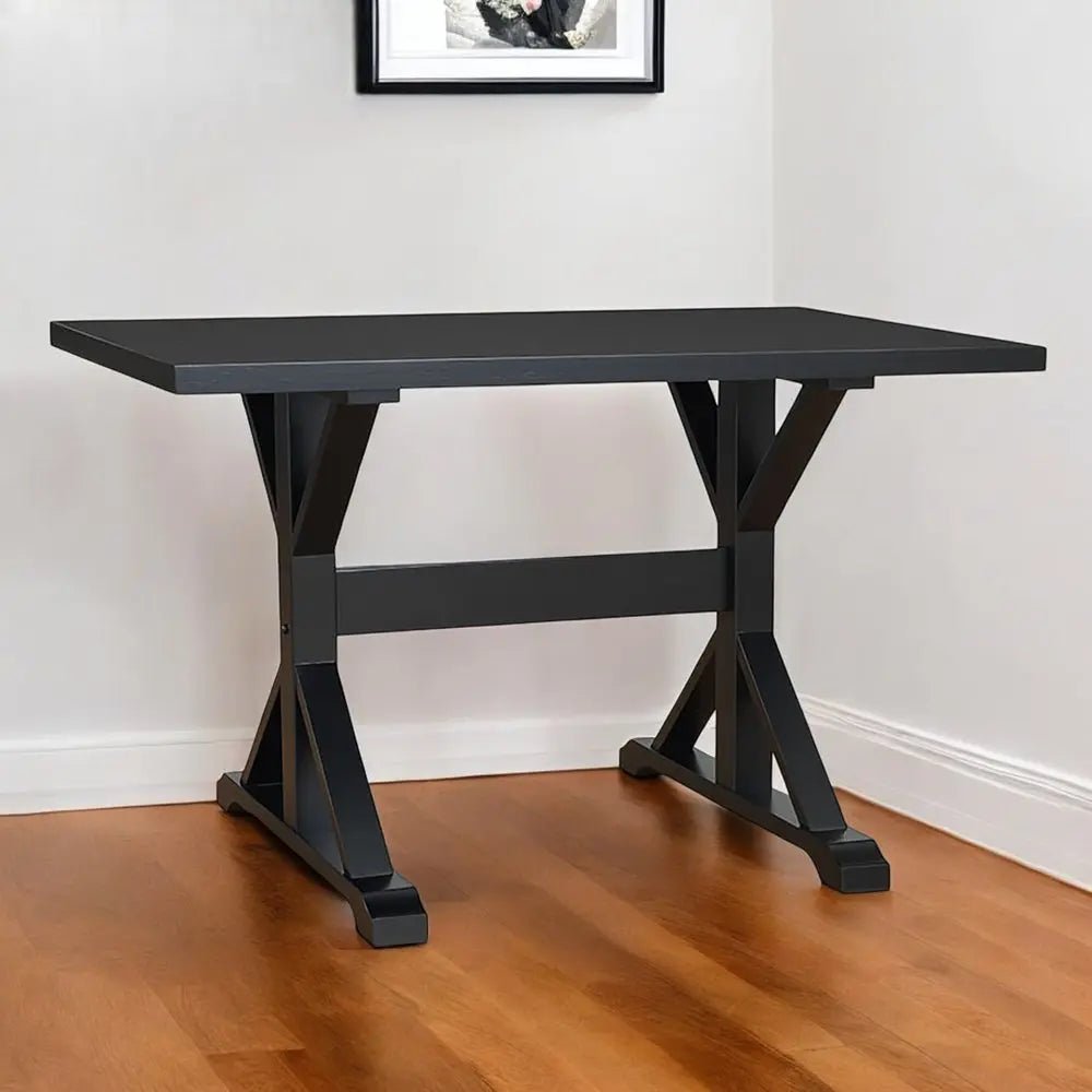 48" Black Solid Wood Trestle Writing Desk HomeRoots