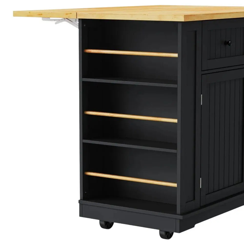 48" Black Wood Barn Door Rolling Kitchen Island With Storage With USB - NOVA HOME FURNITURE