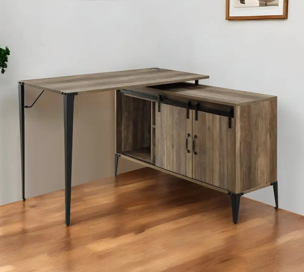 48" Brown and Black L Shape Writing Desk - NOBLE HOME INTERIORS