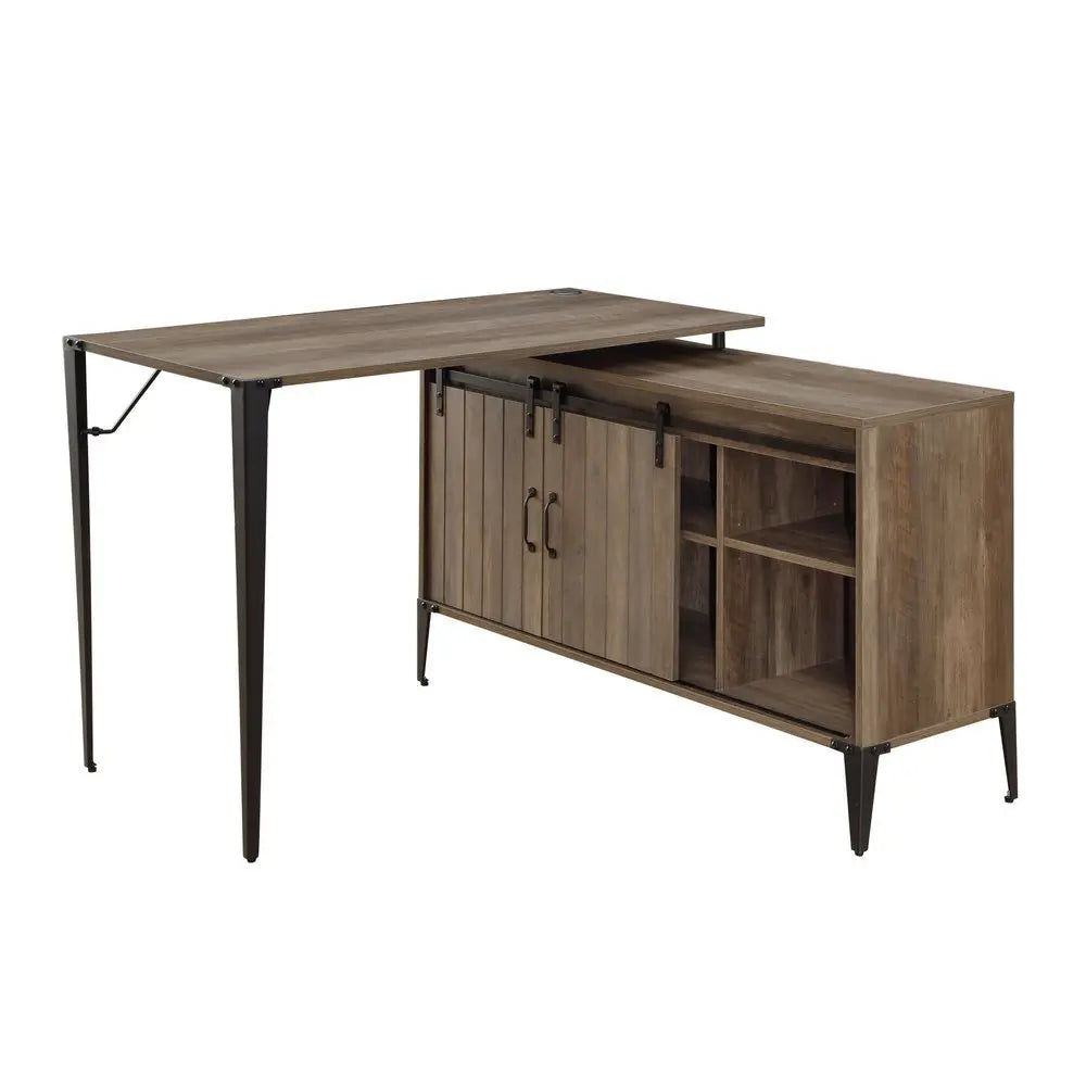 48" Brown and Black L Shape Writing Desk - NOBLE HOME INTERIORS