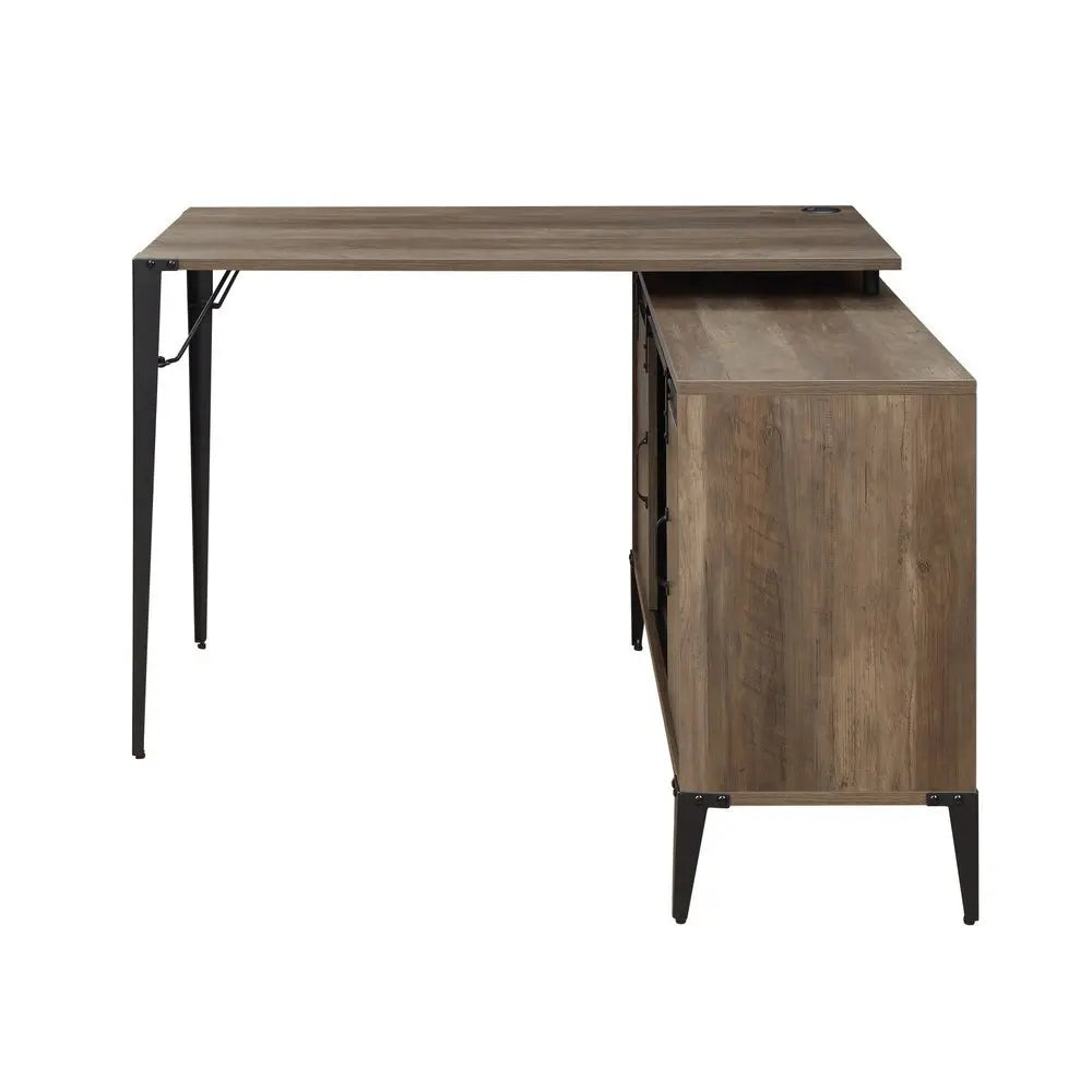 48" Brown and Black L Shape Writing Desk - NOBLE HOME INTERIORS