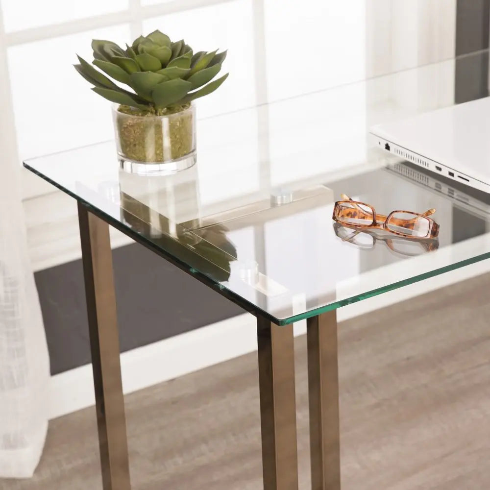 48" Clear and Champagne Glass Writing Desk - NOBLE HOME INTERIORS