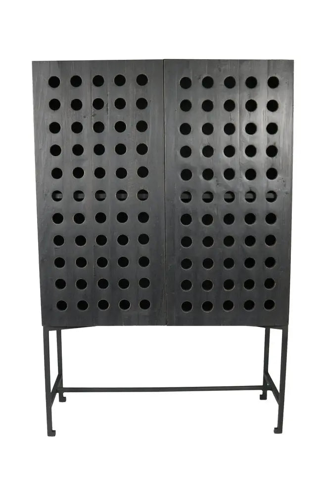 48" Dark Gray Solid Wood and Metal Holey Two Door Accent Chest - NOVA HOME FURNITURE