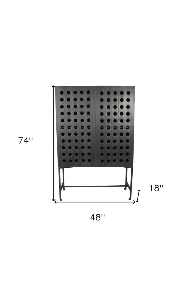 48" Dark Gray Solid Wood and Metal Holey Two Door Accent Chest - NOVA HOME FURNITURE